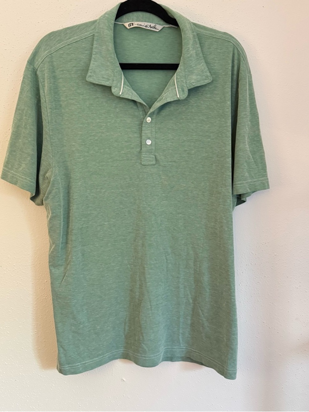 Travis Mathew Heathered Seafoam Green Short Sleeve Polo